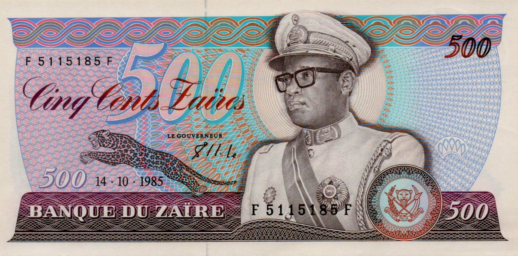 Zaire 500 1985 UNC P-30/b